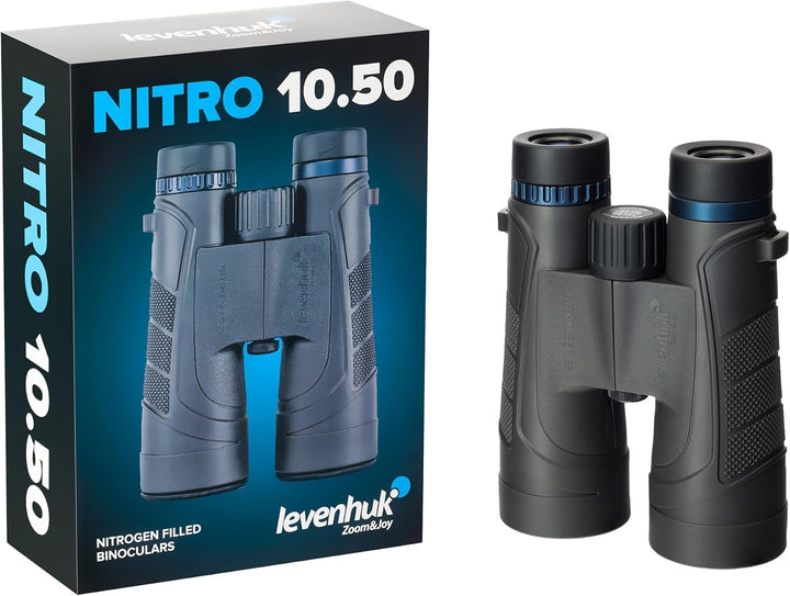 Levenhuk Nitro 10x50 Leistungsstarkes, Leichtes Feldfernglas für Erwachsene | Wasserdicht, mit Tasch