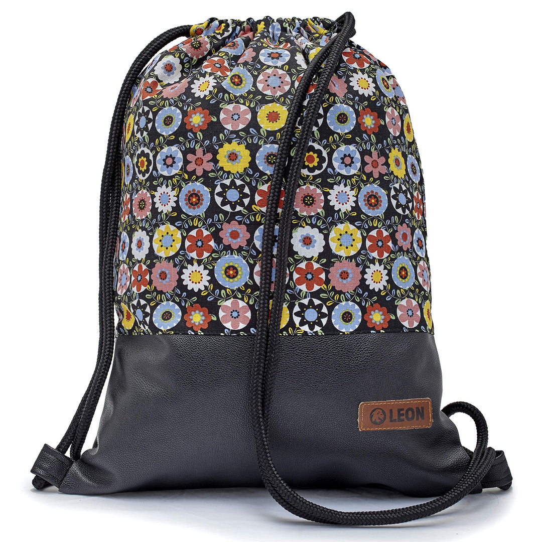 Leon grosser Premium Turnbeutel mit Innentaschen Rucksack Tasche Damen Herren Teenager Gym Bag Draw