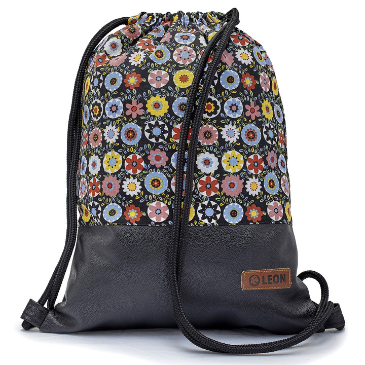 Leon grosser Premium Turnbeutel mit Innentaschen Rucksack Tasche Damen Herren Teenager Gym Bag Draw
