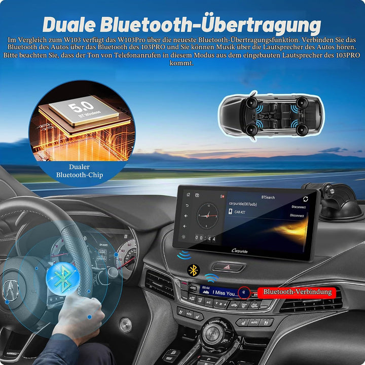 Carpuride W103 Pro Drahtloser Bluetooth Übertragung Tragbarer Apple Carplay &amp; Andorid Auto Autoradio