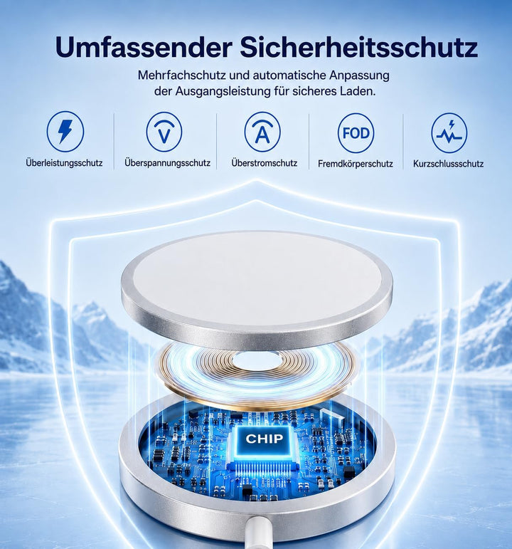 EXW für Mag-Safe Ladegerät, kabelloses Ladegerät, 15W Induktive Ladestation für iPhone 17/16/15/14/1