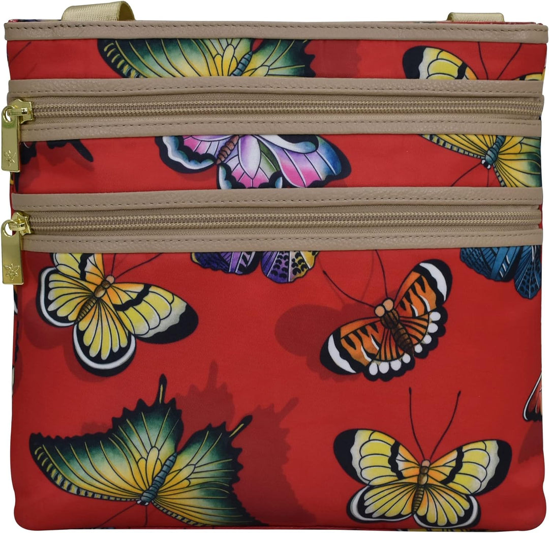 Anuschka Crossbody Tasche mit Einsteckfach - Wanderlust Kollektion - Nylonstoff mit Leder Trim und K