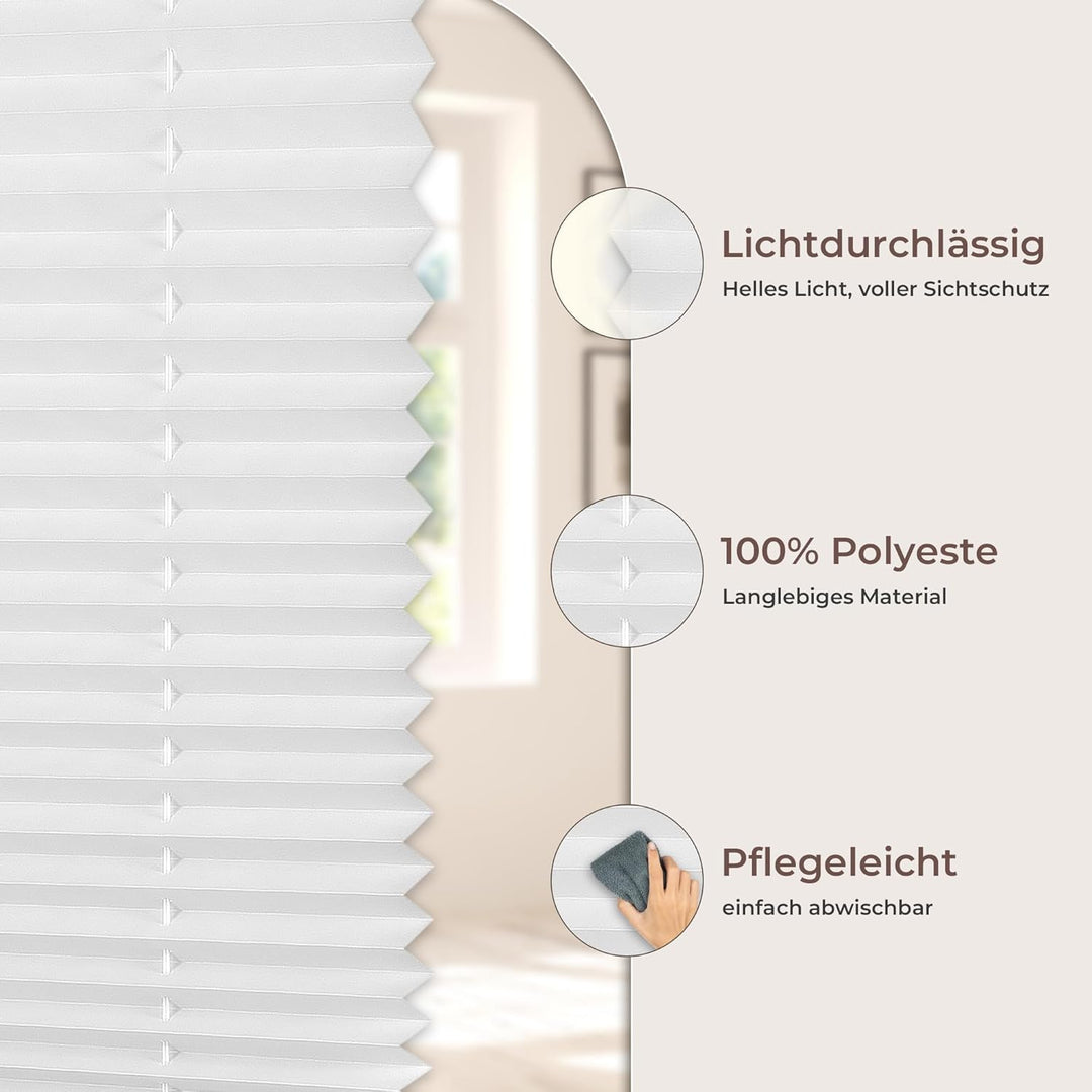 Plissee Klemmfix ohne Bohren, Weiss 95 x 120 cm (BxH), Faltrollo Plisseerollo mit Klemmträger, Jalou