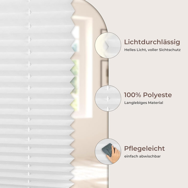 Plissee Klemmfix ohne Bohren, Weiss 95 x 120 cm (BxH), Faltrollo Plisseerollo mit Klemmträger, Jalou