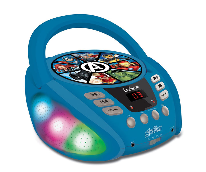 Lexibook RCD109AV Marvel Avengers-Bluetooth-CD-Player für Kinder-Tragbar, Lichteffekte, Mikrofonbuch