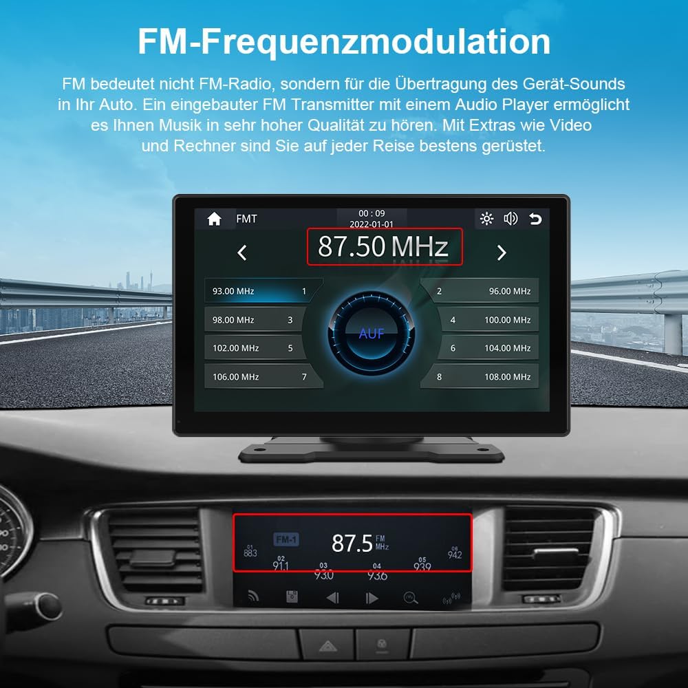 Junsun Carplay Navigation mit CarPlay &amp; Android Auto, für Auto, LKW und Wohnmobile, unterstützt Blue