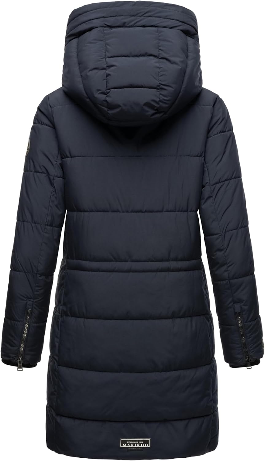 MARIKOO Damen Wintermantel warmer Steppmantel lang mit Kapuze und hohem Kragen Karumikoo XVI XS-5XL
