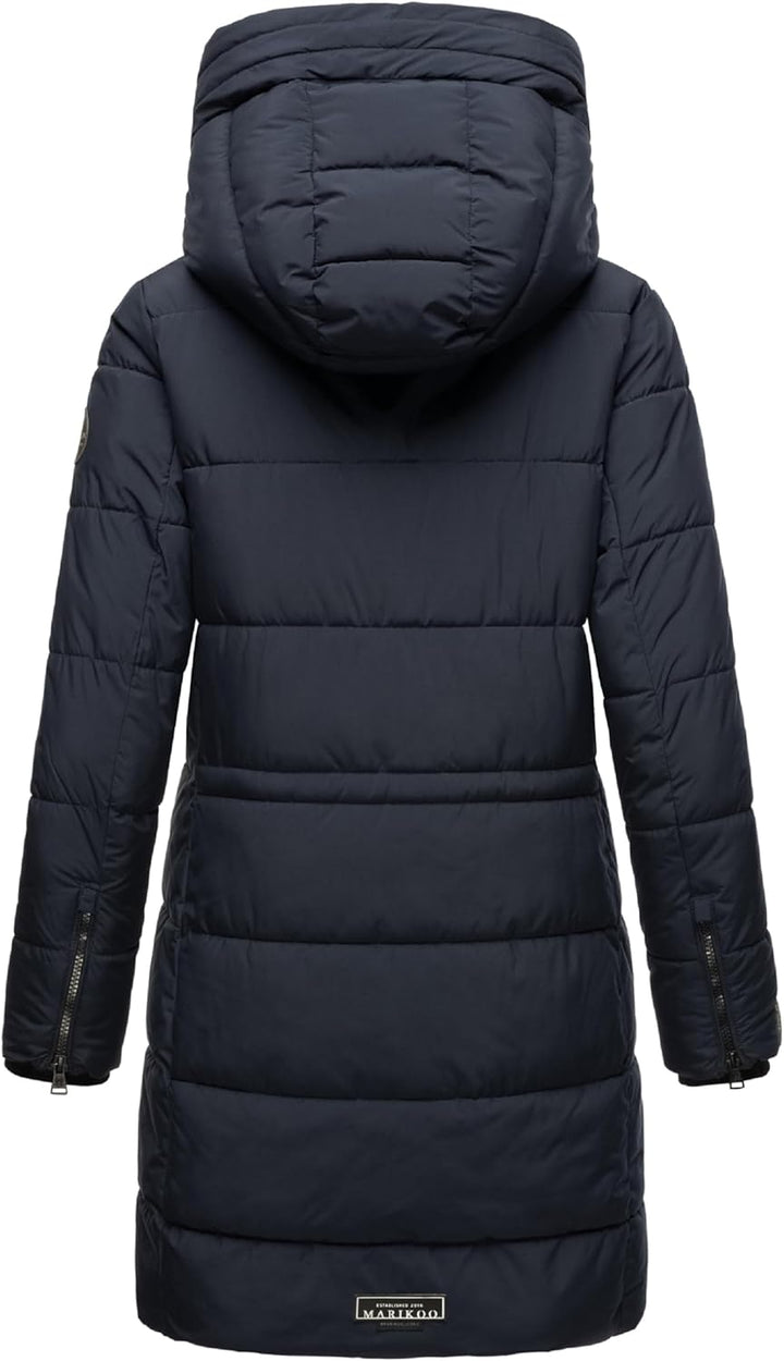 MARIKOO Damen Wintermantel warmer Steppmantel lang mit Kapuze und hohem Kragen Karumikoo XVI XS-5XL