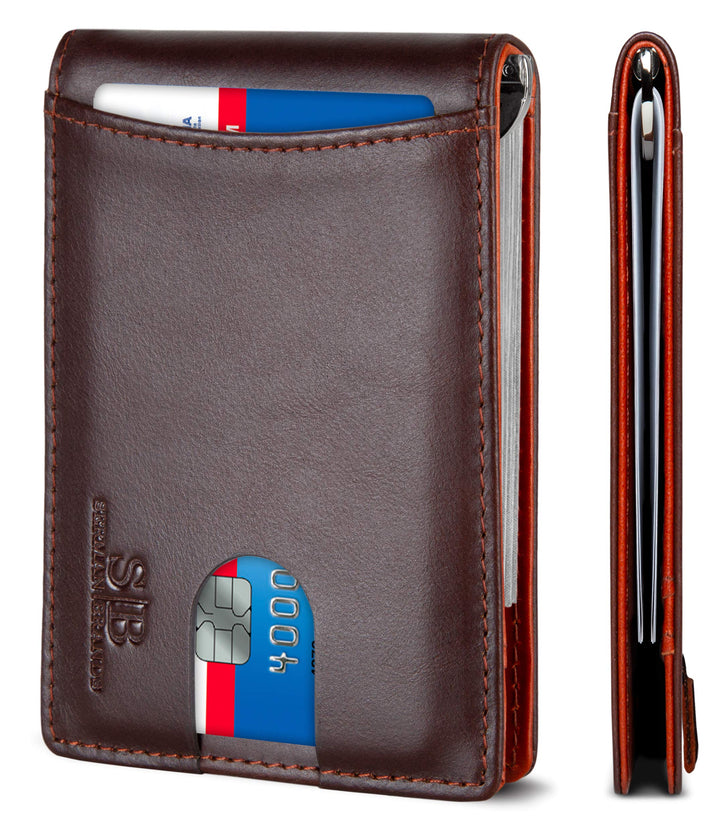 SERMAN BRANDS RFID-blockierende, schlanke Bifold-Echtleder-Geldbörsen für Herren, minimalistische Vo