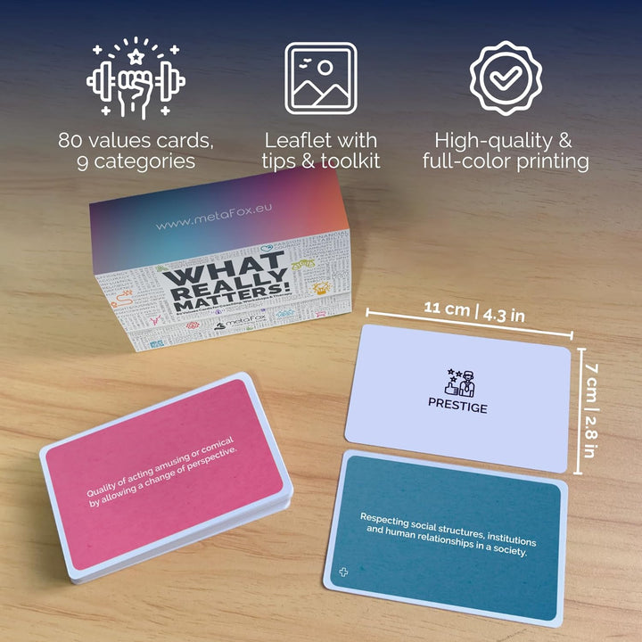 metaFox What Really Matters! 80 values cards for coaching, workshops and therapy. High-quality coach