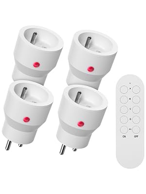 SURNICE 4 Mini-Steckdosen, programmierbar, Fernbedienung, kabellos, 40 m Reichweite, Plug and Play,