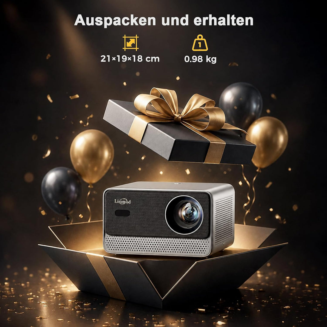 Beamer-4K kompatibel mit Netflix &amp; Dolby Audio, 1080P, Autofokus, HDMI CEC | WiFi 6 &amp; Bluetooth 5.4,