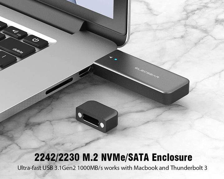 ElecGear USB Mini Gehäuse für 2230/2242 NVMe und SATA M.2 SSD, PCIe and Serial ATA Aluminium Festpla