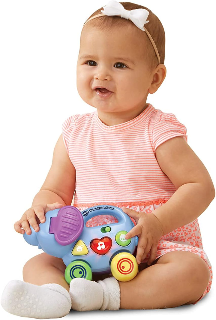 Vtech Baby Kleiner Schiebe-Elefant – Interaktives Spielzeug zum Schieben und Spielen – Mit Liedern,