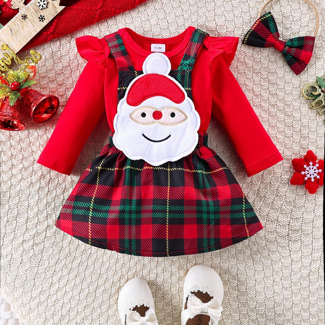 Baby Mädchen Weihnachtskleidung Langarm Strampler Hosenträger Plaid Rock Set Neugeborenen Outfit 0-3