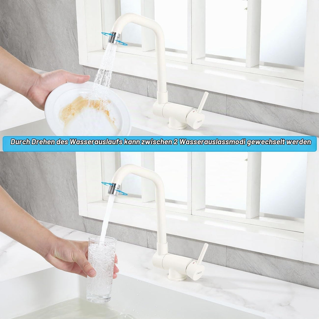 ONECE Vorfenster Wasserhahn Küche mit 2 Strahlarten, Vorfenstermontage Küchenarmatur, Klappbar Armat
