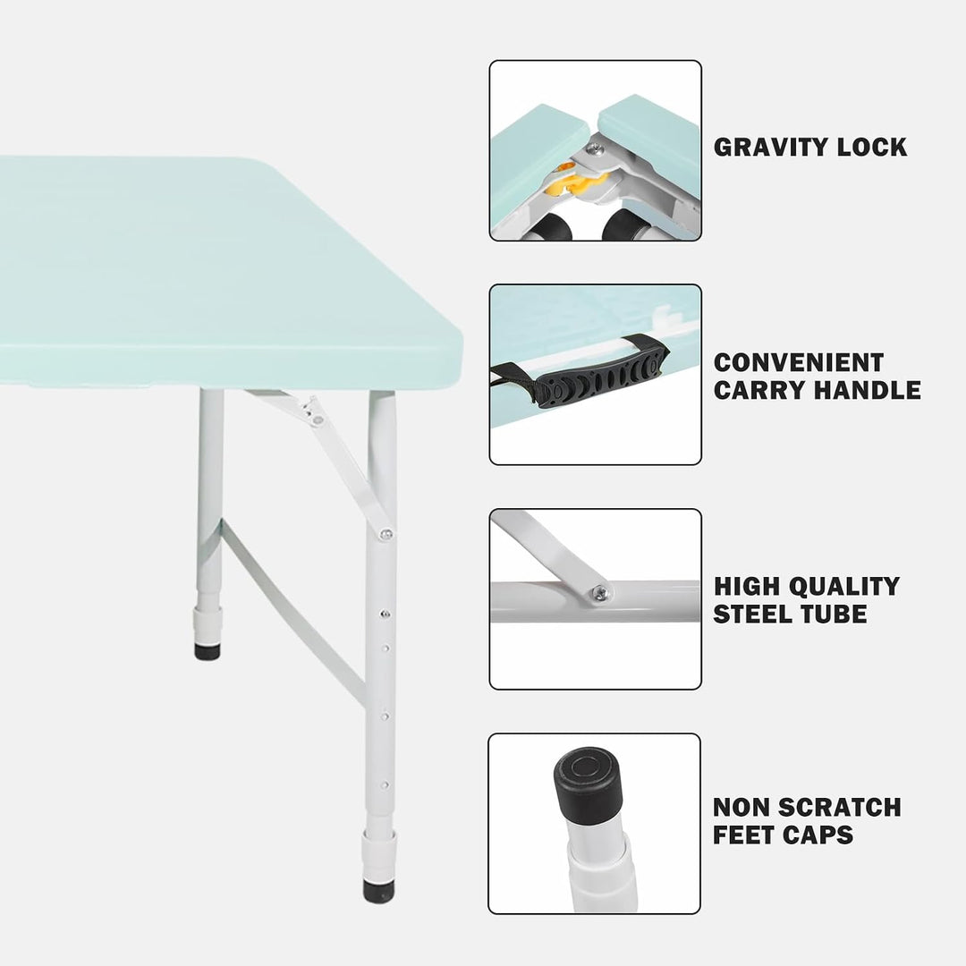 Anself 125cm Portable Heavy Duty Folding Table with Handle, Adjustable Height Foldable Table, Multi-