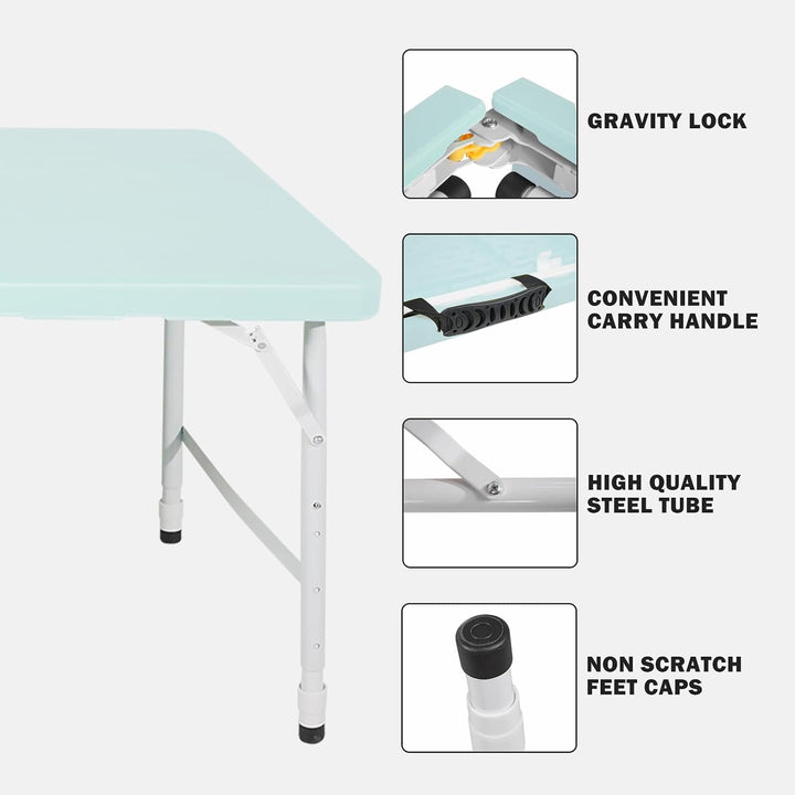 Anself 125cm Portable Heavy Duty Folding Table with Handle, Adjustable Height Foldable Table, Multi-