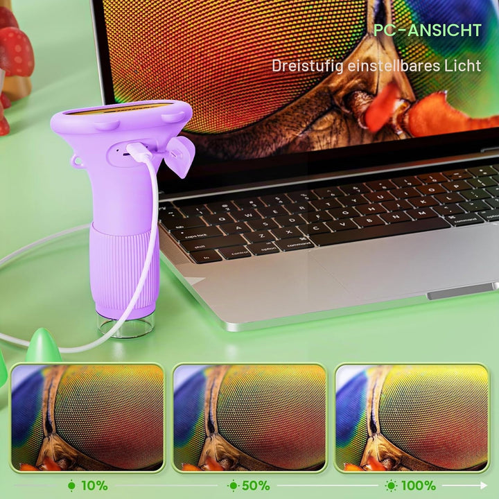 Mikroskop für Kinder, Ashfly 1000X Taschenmikroskop mit 2,0" IPS-Bildschirm USB Microscope Lupe, 8 L