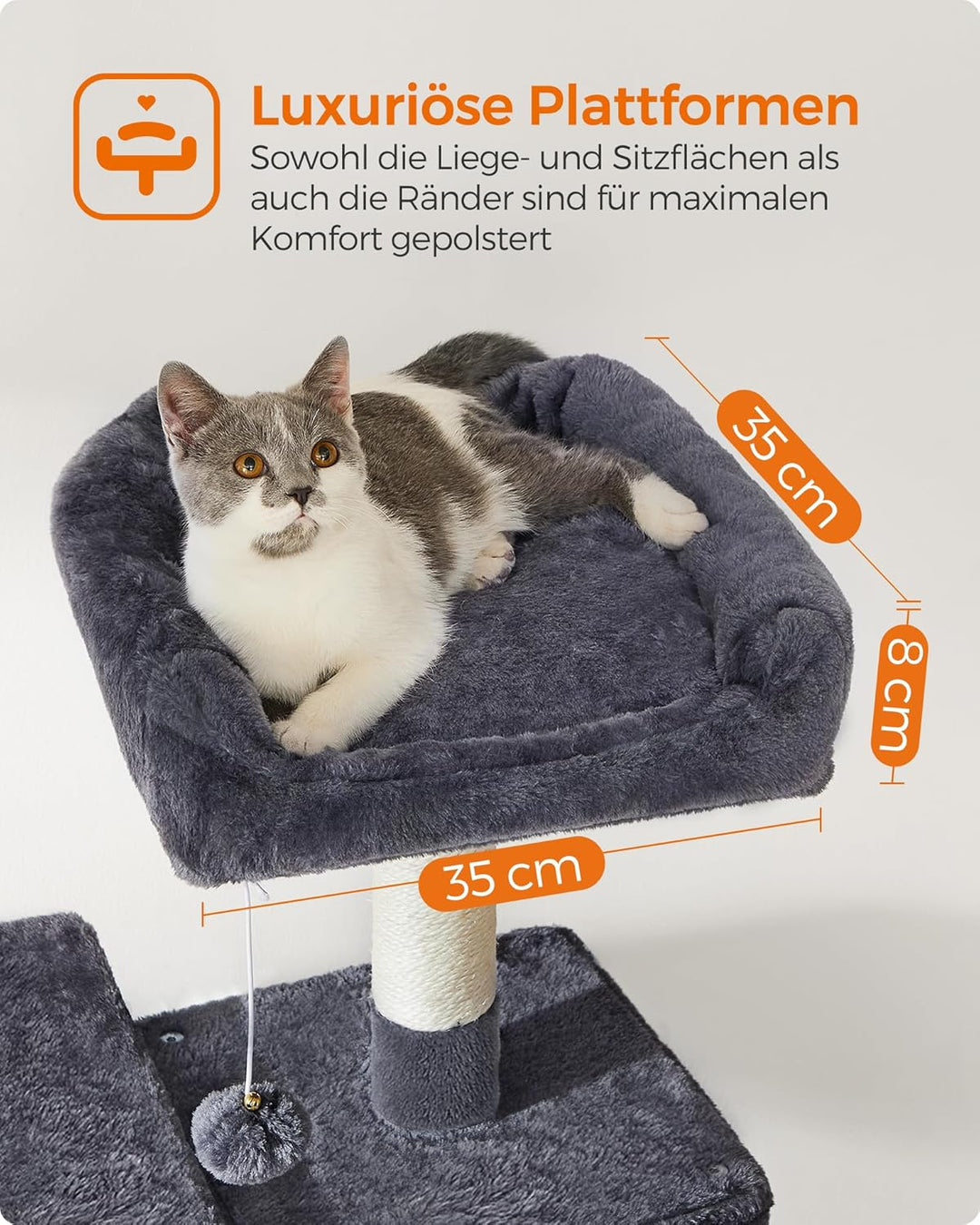 Feandrea Kratzbaum, 143 cm hoch, Katzenbaum, mehrstöckige Katzenhaus, mit 4 Kratzsäulen, 2 Plattform