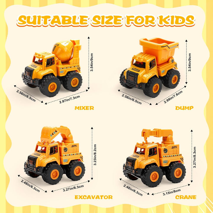 Baufahrzeug Spielzeug ab 1 2 Jahre Jungen & Mädchen – 4 STK. Push-and-Go Auto Set mit Bagger, LKW Ki