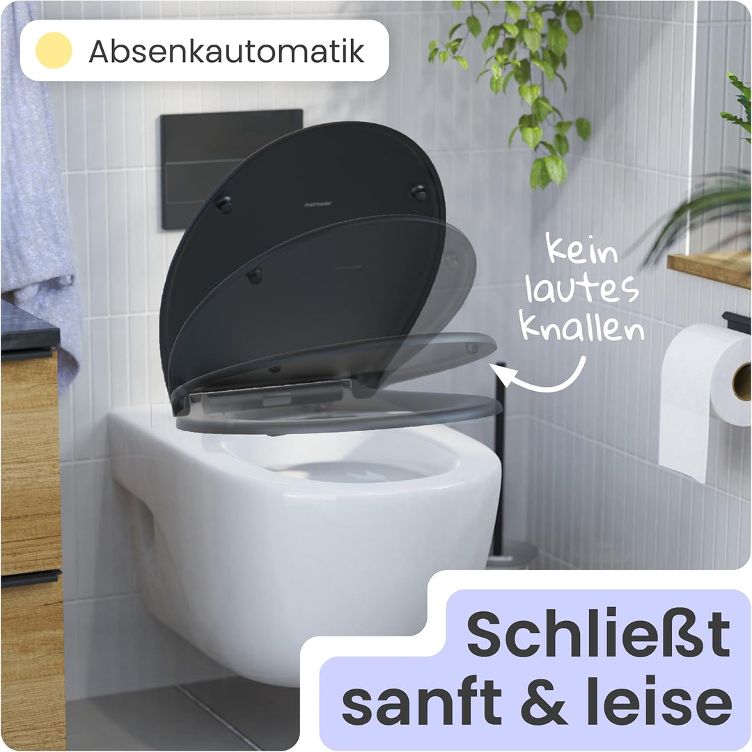 instmaier Helma | Toilettendeckel mit Absenkautomatik | Schwarz | TÜV geprüft | Ovale Form | Toilett
