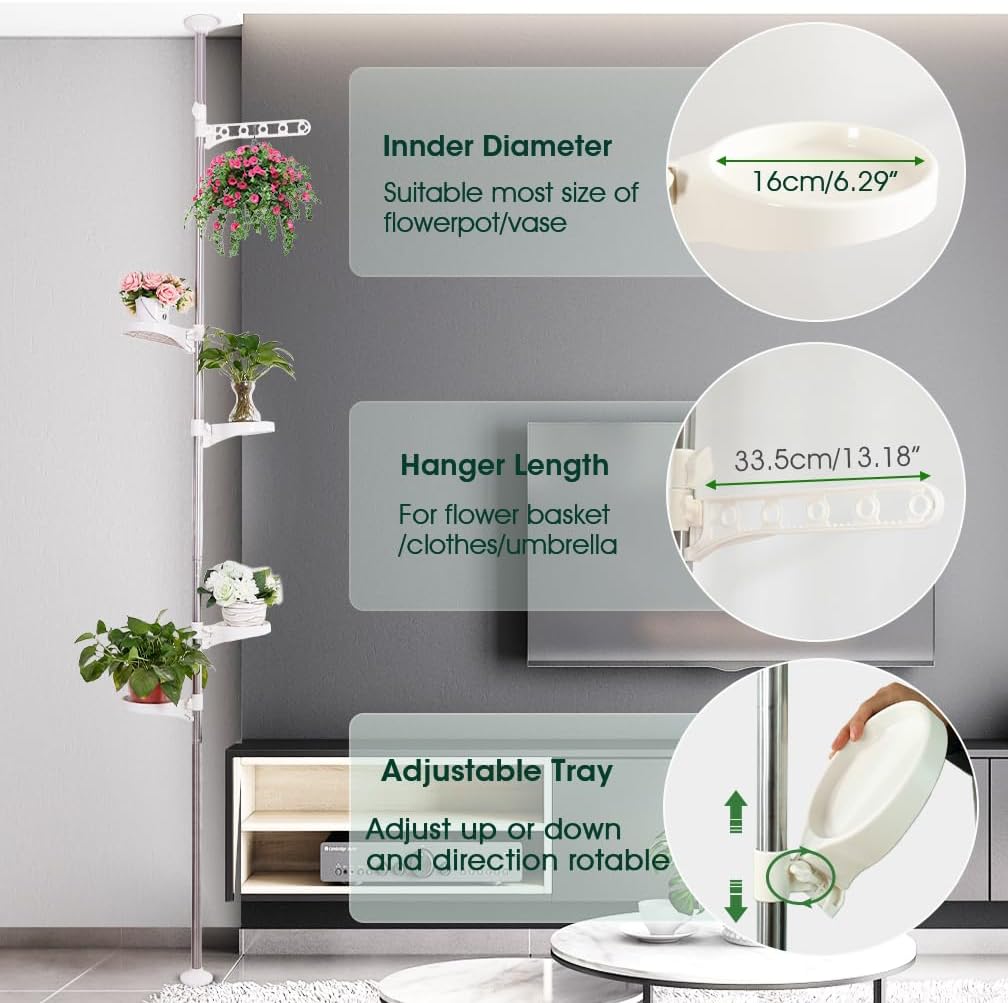 Hershii 5 Ebenen Teleskop Blumenregal Höhenverstellbarer Pflanzenständer Halter Blumentopf Ständer P