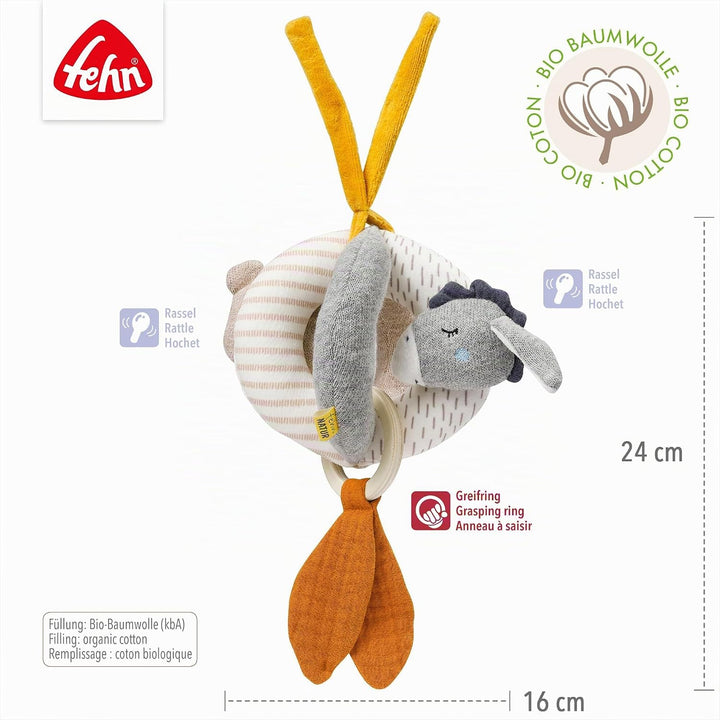 Fehn 052312 Greifball Esel &amp; Teddy NATUR – Motorik-Spielball mit Rassel zum Werfen, Greifen, Rollen