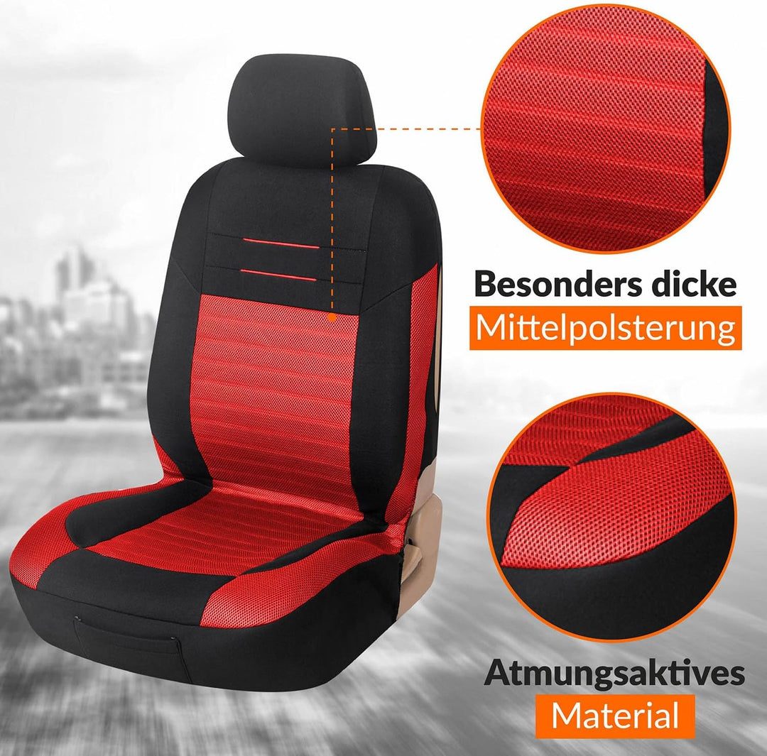 Upgrade4cars Autositzbezüge Vordersitze Rot Schwarz | Autositzbezug Set Universal | Autoschonbezüge