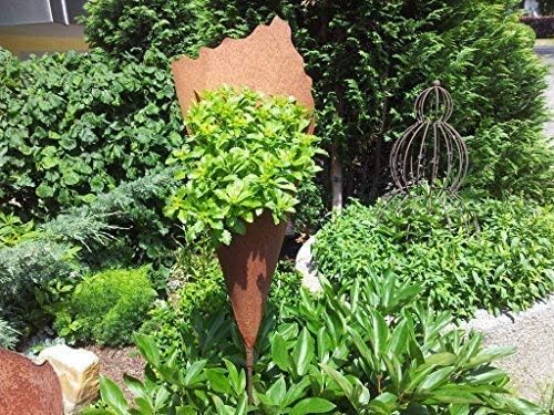 Pflanztüte auf Stab aus Metall | Rost Gartendeko zum Bepflanzen | 40 cm tief, 40 cm auf Stab