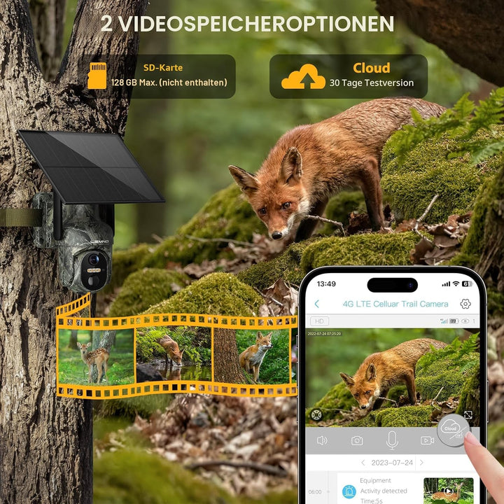 Lemnoi 4G LTE Solar Wildkamera mit Bewegungsmelder, Akku Überwachungskamera mit SIM Karte Vorinstall