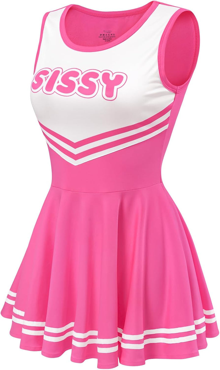 LittleForBig Damen Seidenweichen Ärmellose Overall Cheer Sissy Bodycon Mini Kleid Rock XS Rosa-1, XS