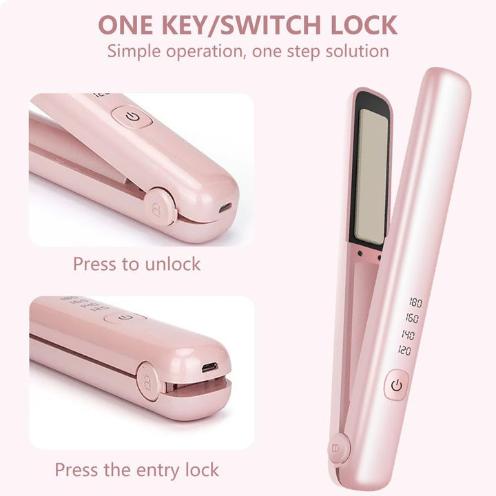 Glätteisen Kabellos, 2 in 1 Mini Haarglätter für Unterwegs Mini Haarglätter Und Lockenstab mit USB-C