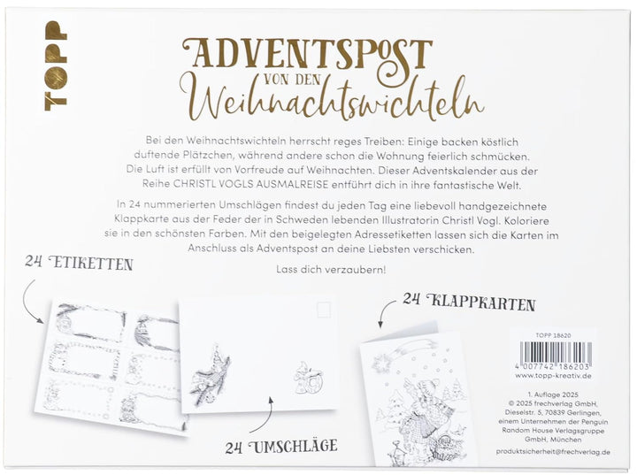 Christl Vogls Ausmalreise - der Adventskalender: Ausmalen & Träumen. Mit 24 Postkarten, 24 Umschläge