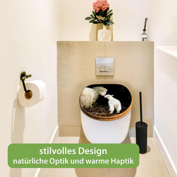 banjado Design WC Sitz Bambus Absenkautomatik 45,8x37,5cm - Toilettendeckel mit Absenkautomatik Holz
