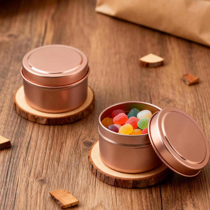24 Stück 120ml Metall Kerzengläser mit Deckel Rosegold, Leere Kerzendosen zum Kerzen Giessen, Runde