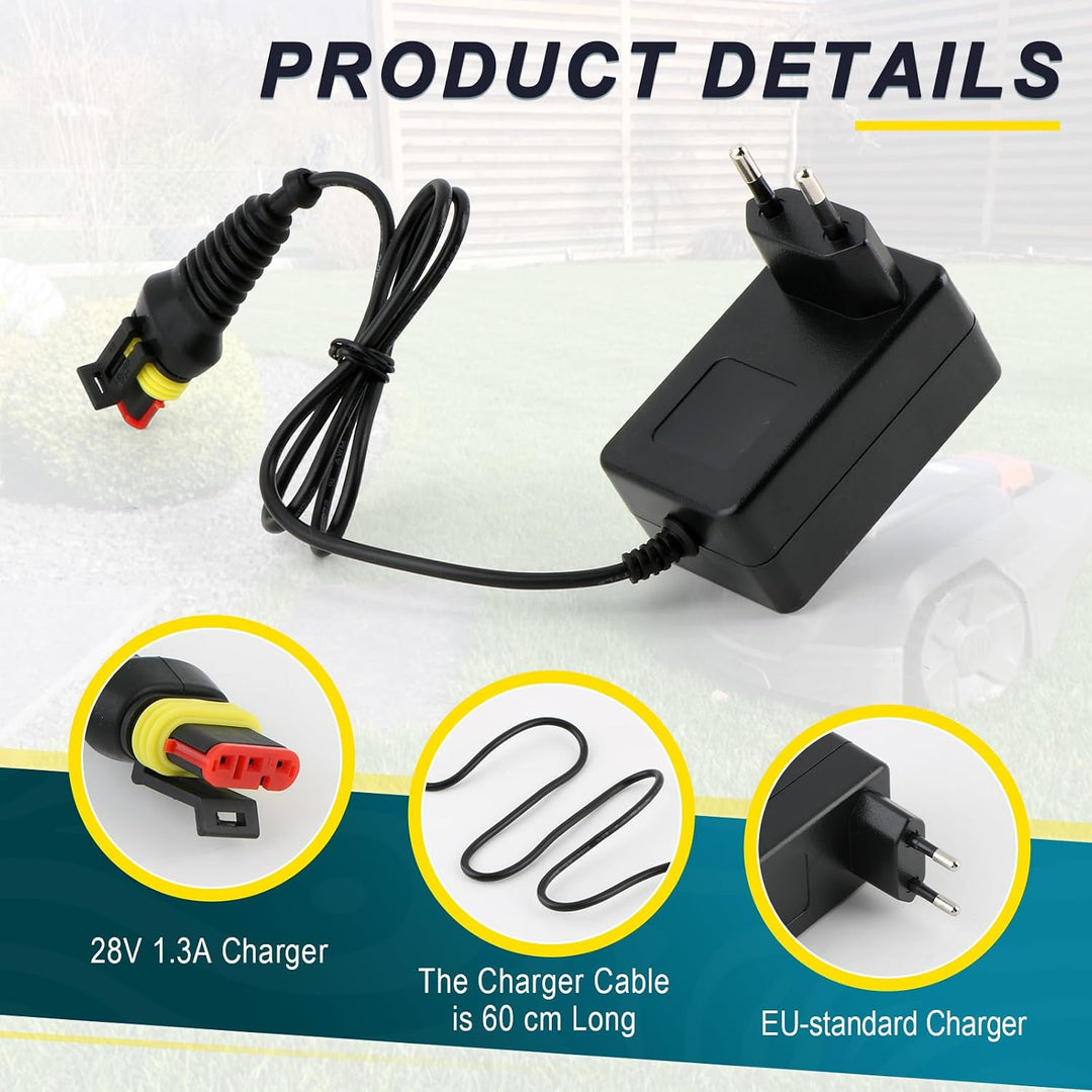28V 1,3A Ladegerät Kompatibel mit Husqvarna Automower 105 305 310 | EU Netzteil Adapter für 315 315X