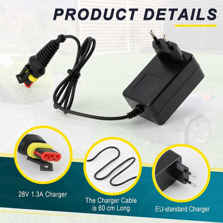 28V 1,3A Ladegerät Kompatibel mit Husqvarna Automower 105 305 310 | EU Netzteil Adapter für 315 315X