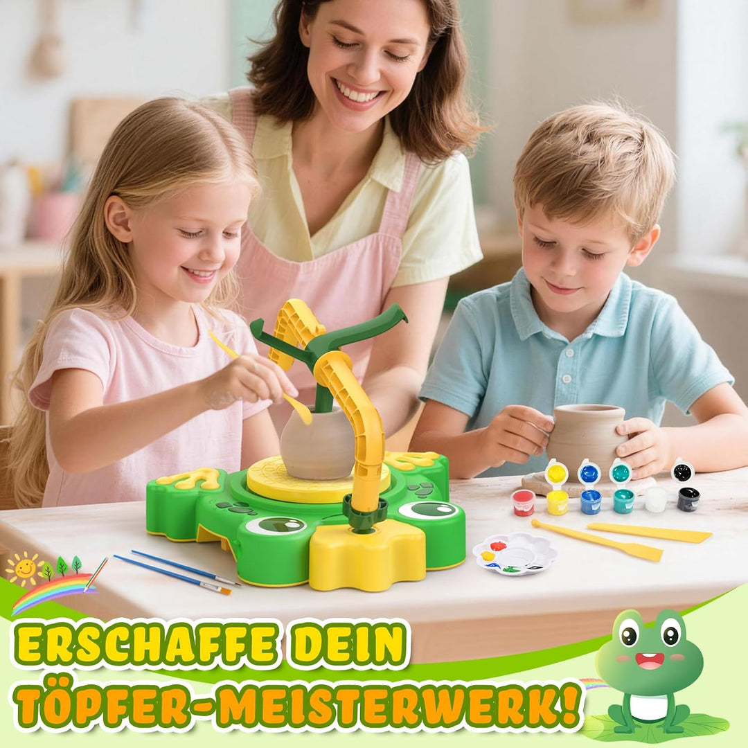 Naxudcoo Töpferscheibe für Kinder 6-12 Jahre, Komplettes Töpfer Set mit 4 Lufttrocknendem Ton und Ma