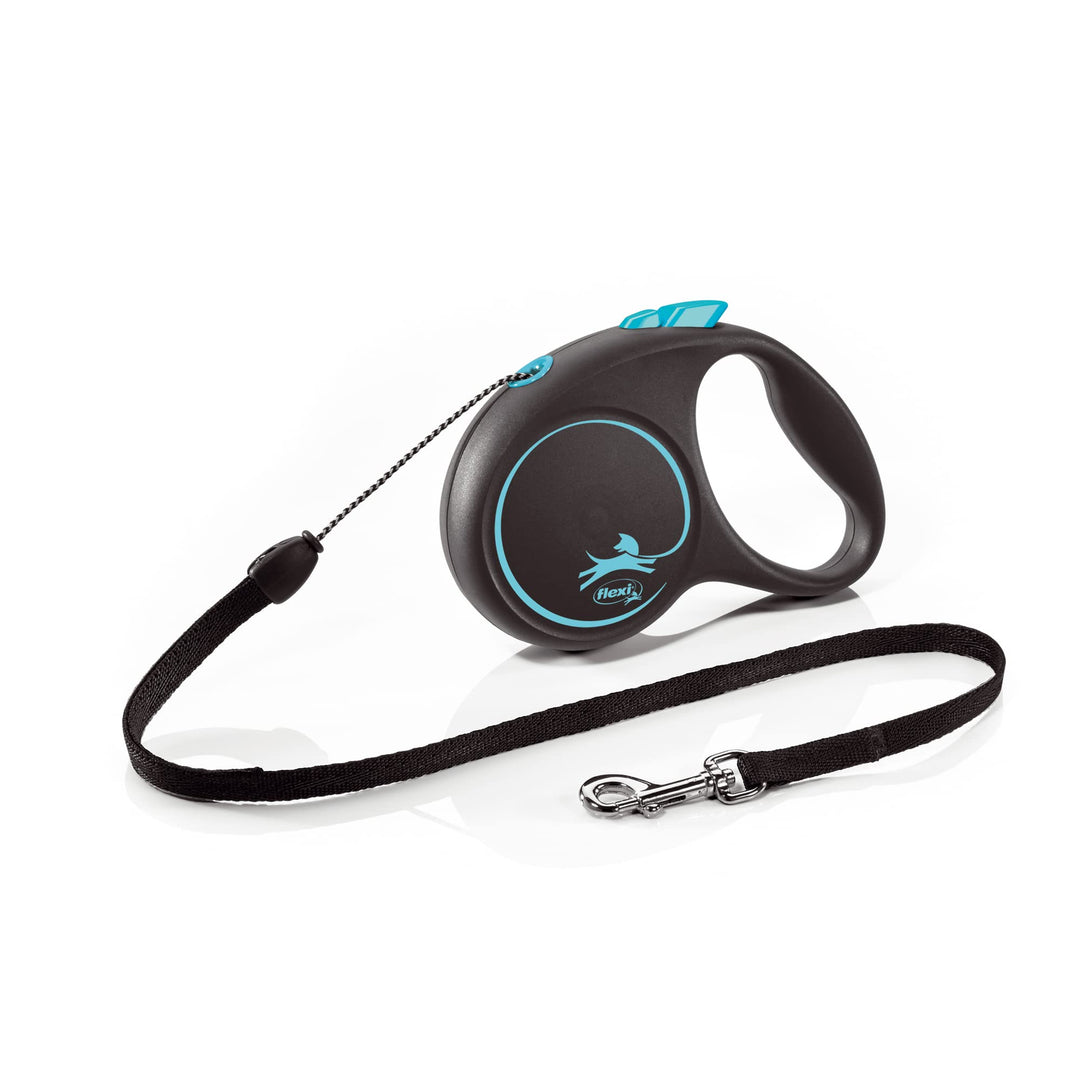 flexi® Black Design S Seil 5 m schwarz/blau, Roll-Leine für Hunde bis 12 kg Blau S: 5m (max. 12kg),