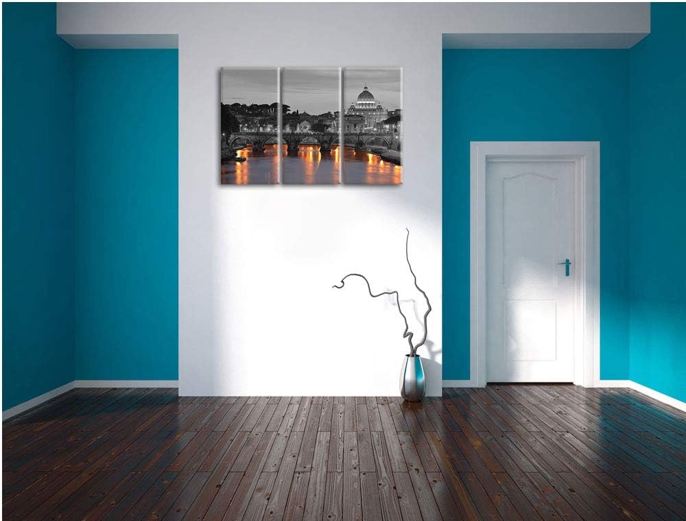 beleuchteter Petersdom am Abend schwarz/weiss 3-Teiler Leinwandbild 120x80 Bild auf Leinwand, XXL ri