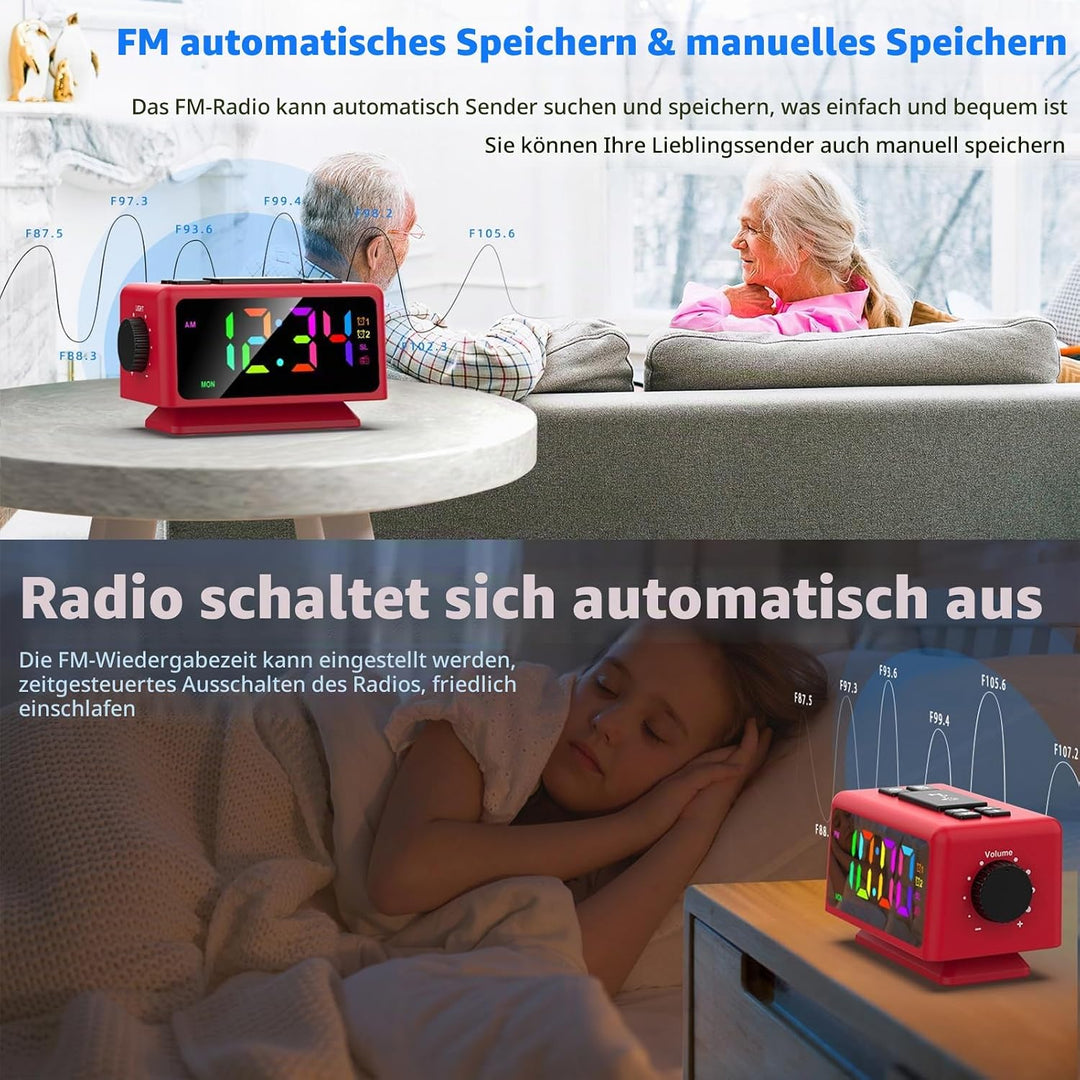 ThreeH RGB Wecker mit Radio 11 Farben Zeitanzeige 12 Stufen Lautstärke &amp; Helligkeit einstellbar Schl