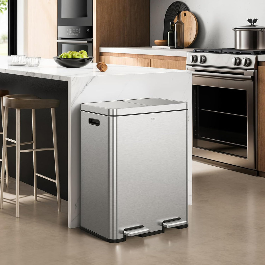 EKO Edison Mülleimer 2 Fächer, 2 x 30 l, Tretmülleimer Küche mit doppeltem Inneneimer, inkl. 20 Müll