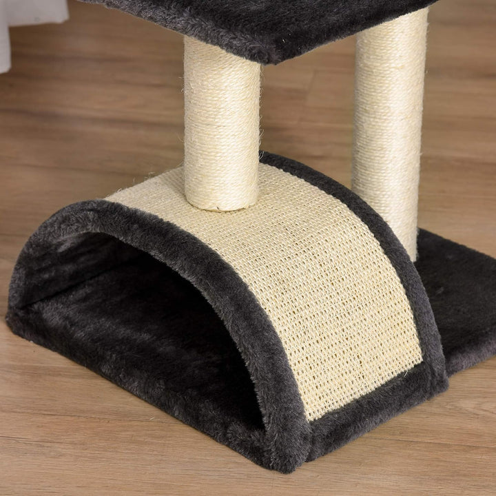 PawHut Kratzbaum 72 cm mit Plüschballen für mittelgrosse Katzen Grau | Sisalstämme, Plattform, Kratz