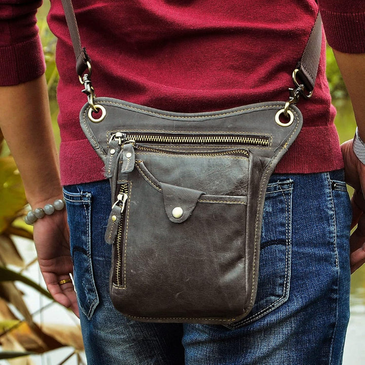 Le'aokuu Herren Echtes Leder Tasche Beinbeutel Beintasche Aussenbeintasche Beinbeuteltasche Reisen H