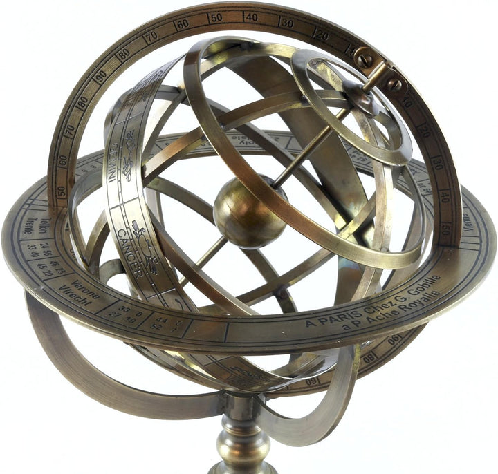 Middle-England Armillarskugel 28 cm Kugel, 19 cm, antikes Messing, nautisches Sternzeichen