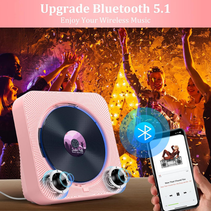 KOVCDVI CD Player mit Radio CD Player Bluetooth 5.1 mit 5W Dual Lautsprecher Wiedergabeleuchte Fernb