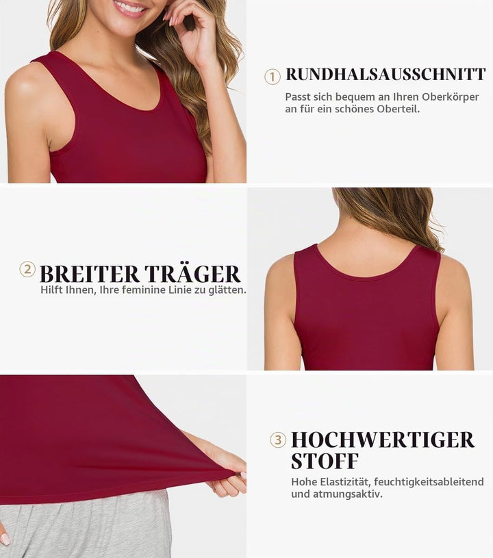 Knuffnee Damen Stretch Unterhemd Basic Tank Tops Workout Unterhemden Tops 4er Pack XL Schwarz/Grau/D