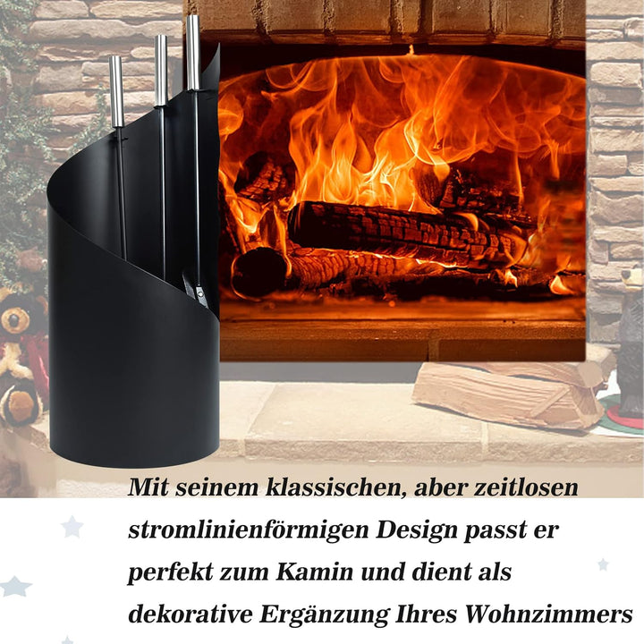 LARS360 4tlg Schwarz Kaminbesteck Modern Kamingarnitur, Gute Hitzebeständigkeit, Antifouling, Schön