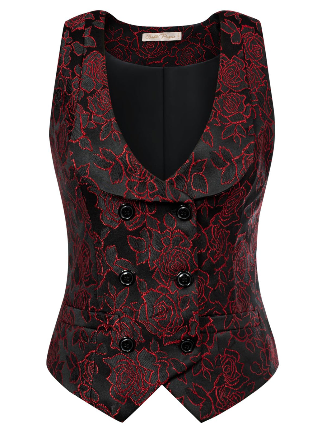 Belle Poque Damen Weste mit Gebogenes Revers V-Ausschnitt Karierte Weste mit Zwei Taschen Geometrisc